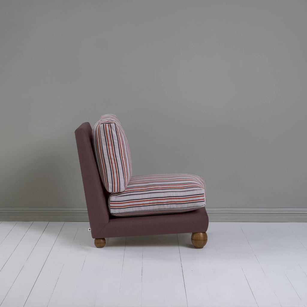 Perch Slipper Armchair in Laidback Linen Damson Frame, with Slow Lane Berry Seat - Nicola Harding