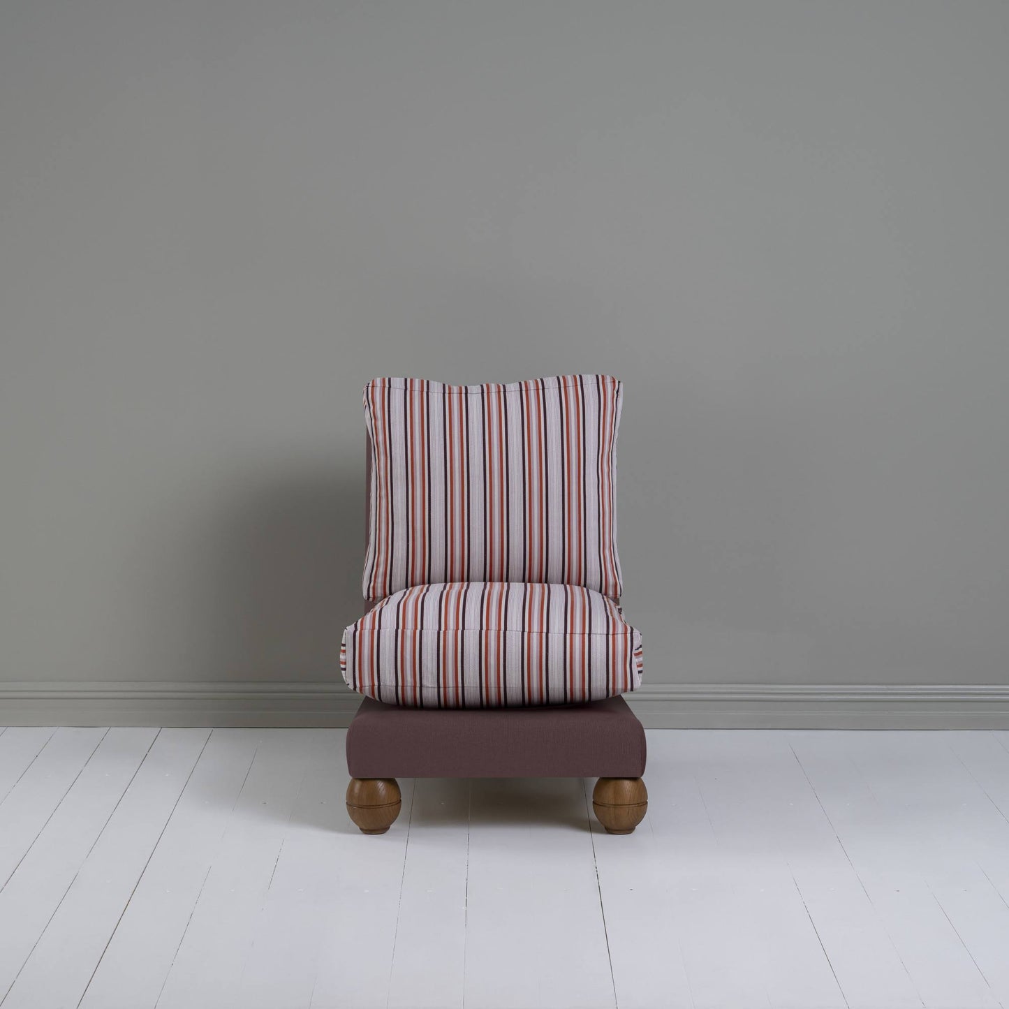 Perch Slipper Armchair in Laidback Linen Damson Frame, with Slow Lane Berry Seat
