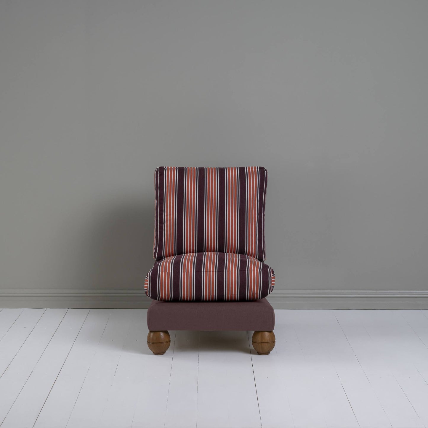 Perch Slipper Armchair in Laidback Linen Damson Frame, with Regatta Cotton, Flame Seat Front View - NiX