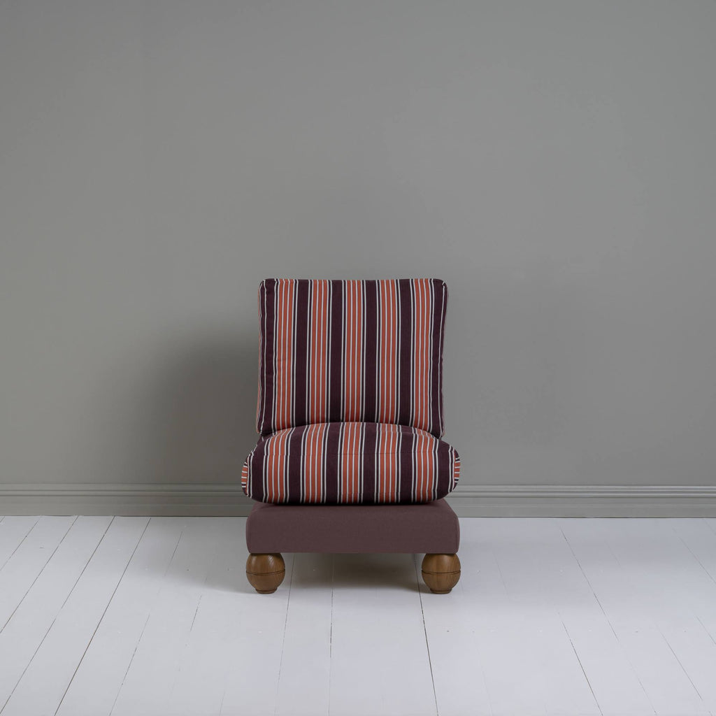 Perch Slipper Armchair in Laidback Linen Damson Frame, with Regatta Cotton, Flame Seat Front View - NiX