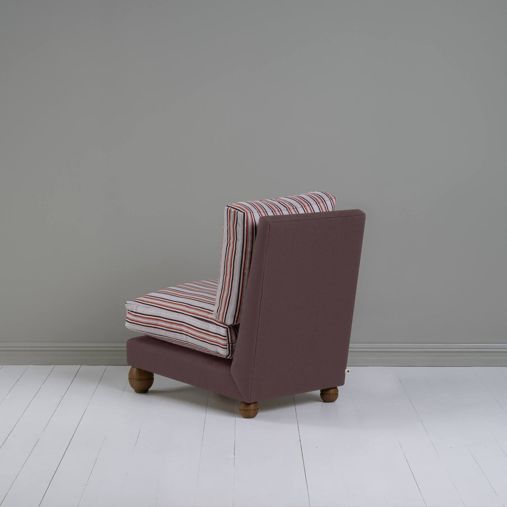 Perch Slipper Armchair in Laidback Linen Damson Frame, with Slow Lane Berry Seat - Nicola Harding