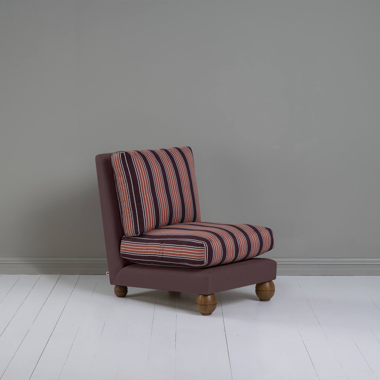 Perch Slipper Armchair in Laidback Linen Damson Frame, with Regatta Cotton, Flame Seat - NiX