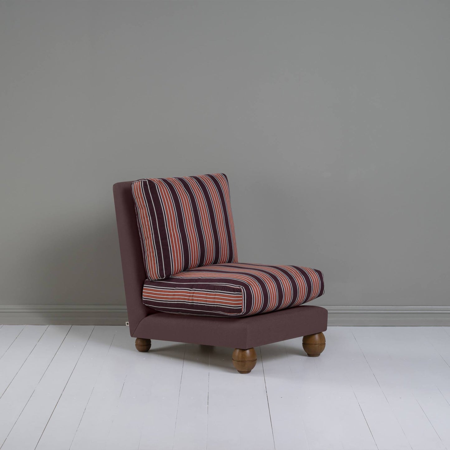 Perch Slipper Armchair in Laidback Linen Damson Frame, with Regatta Cotton, Flame Seat