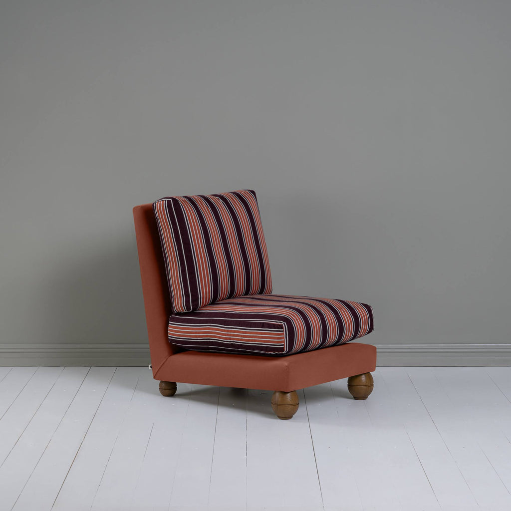  Perch Slipper Armchair in Intelligent Velvet, Sienna Frame and Regatta Cotton, Flame Seat 