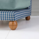 Perch Slipper Armchair in Well Plaid Frame and Intelligent Velvet Mineral Seat Wooden Round Foot Front View Closeup - NiX