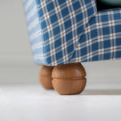 Perch Slipper Armchair in Well Plaid Frame and Intelligent Velvet Mineral Seat With Round Wooden Foot Closeup - NiX