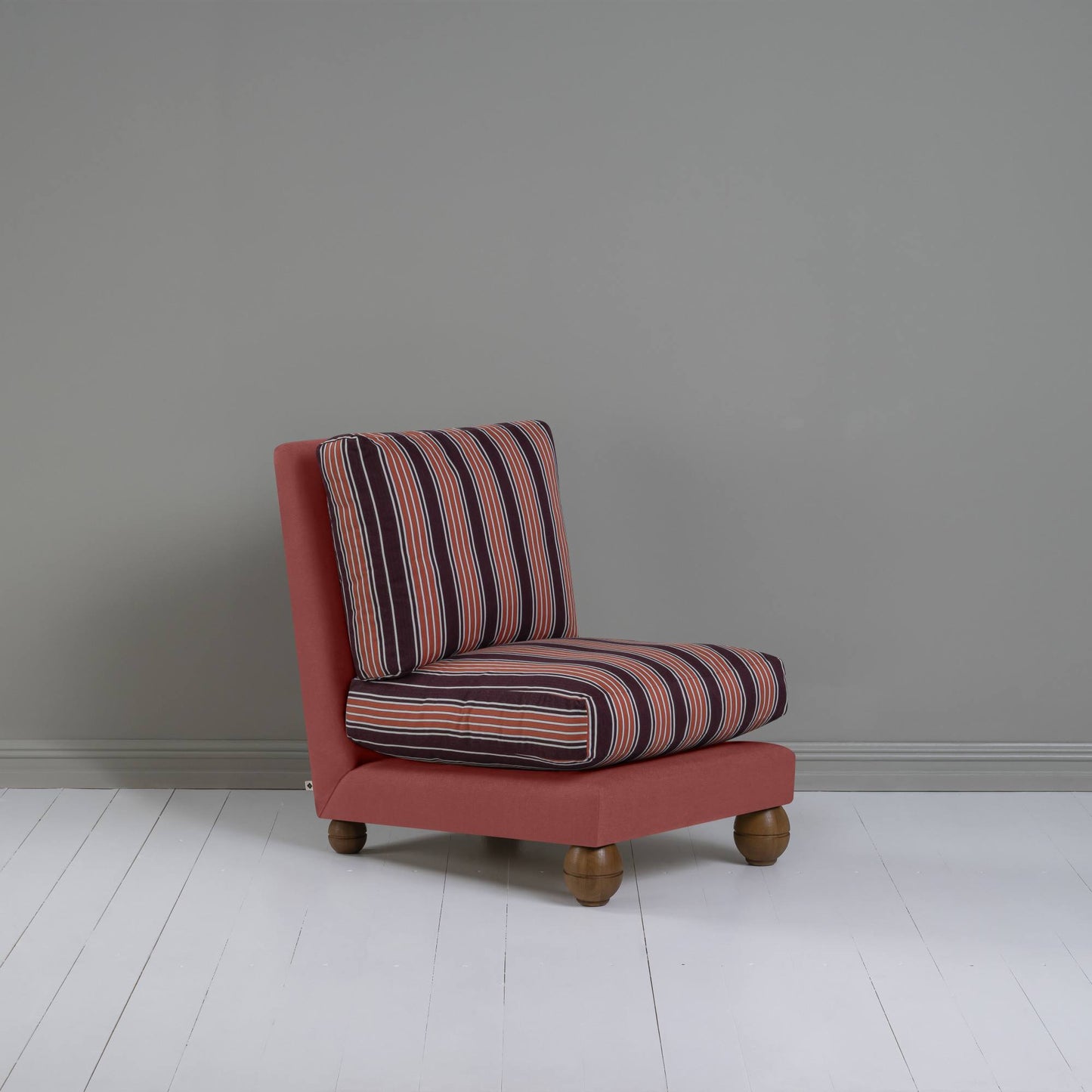 Perch Slipper Armchair in Laidback Linen Rouge Frame, with Regatta Cotton, Flame Seat