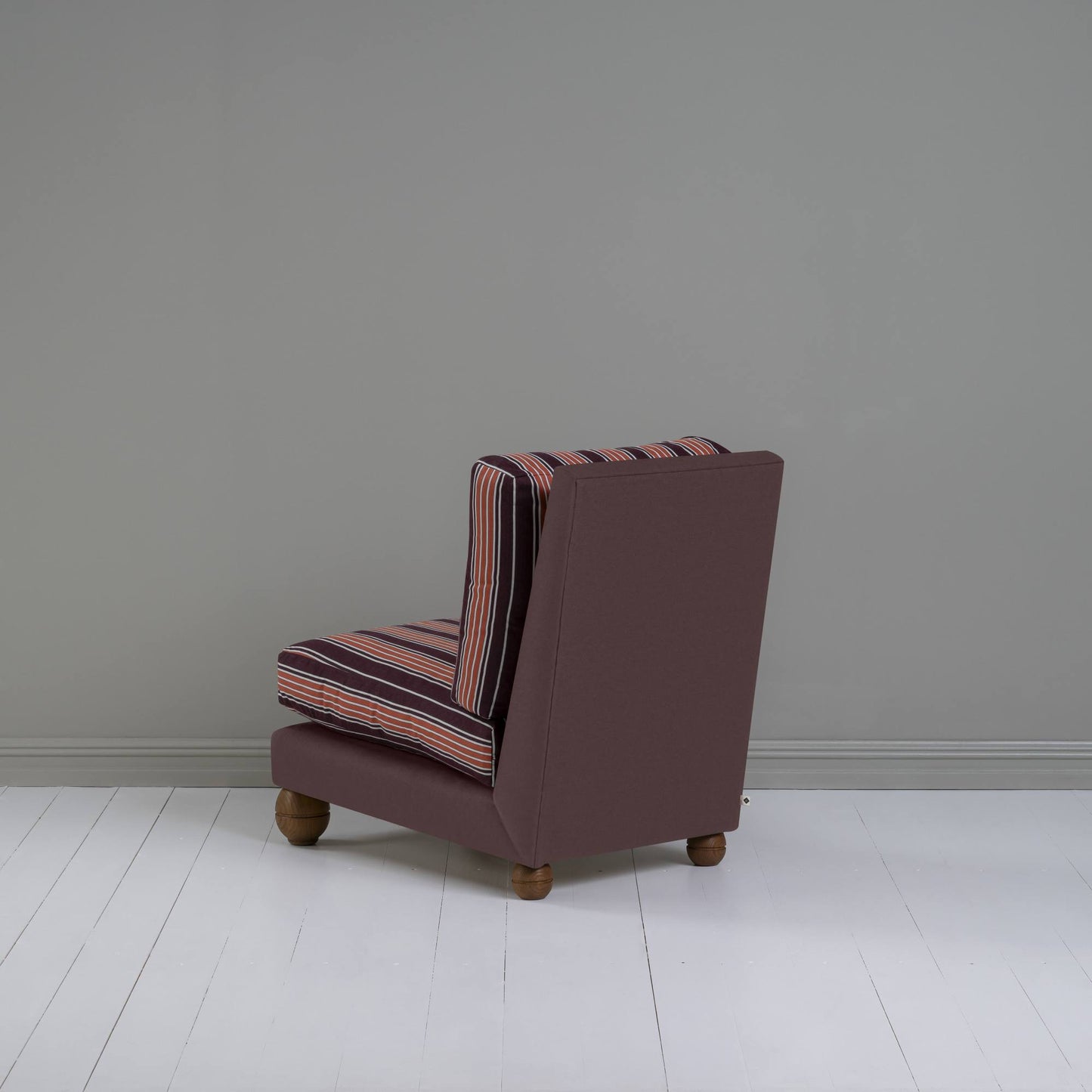 Perch Slipper Armchair in Laidback Linen Damson Frame, with Slow Lane Berry Seat Back View - NiX