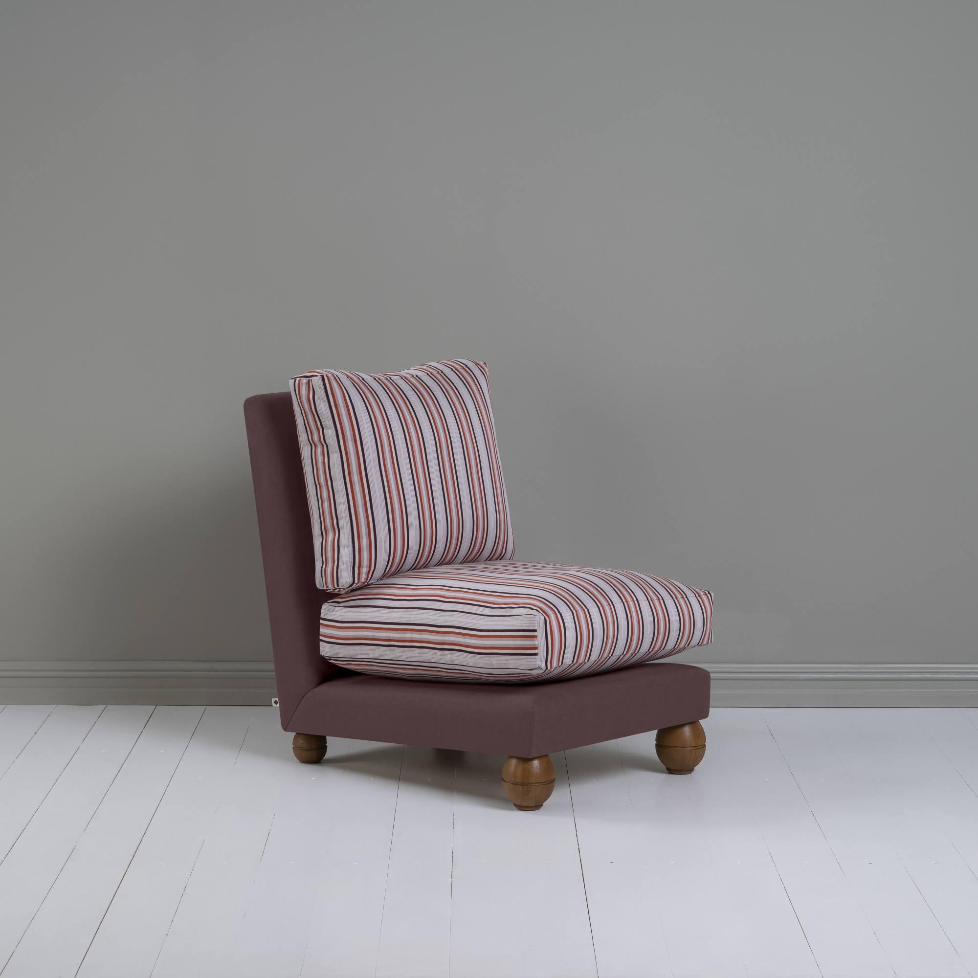 Perch Slipper Armchair in Laidback Linen Damson Frame, with Slow Lane Berry Seat - Nicola Harding
