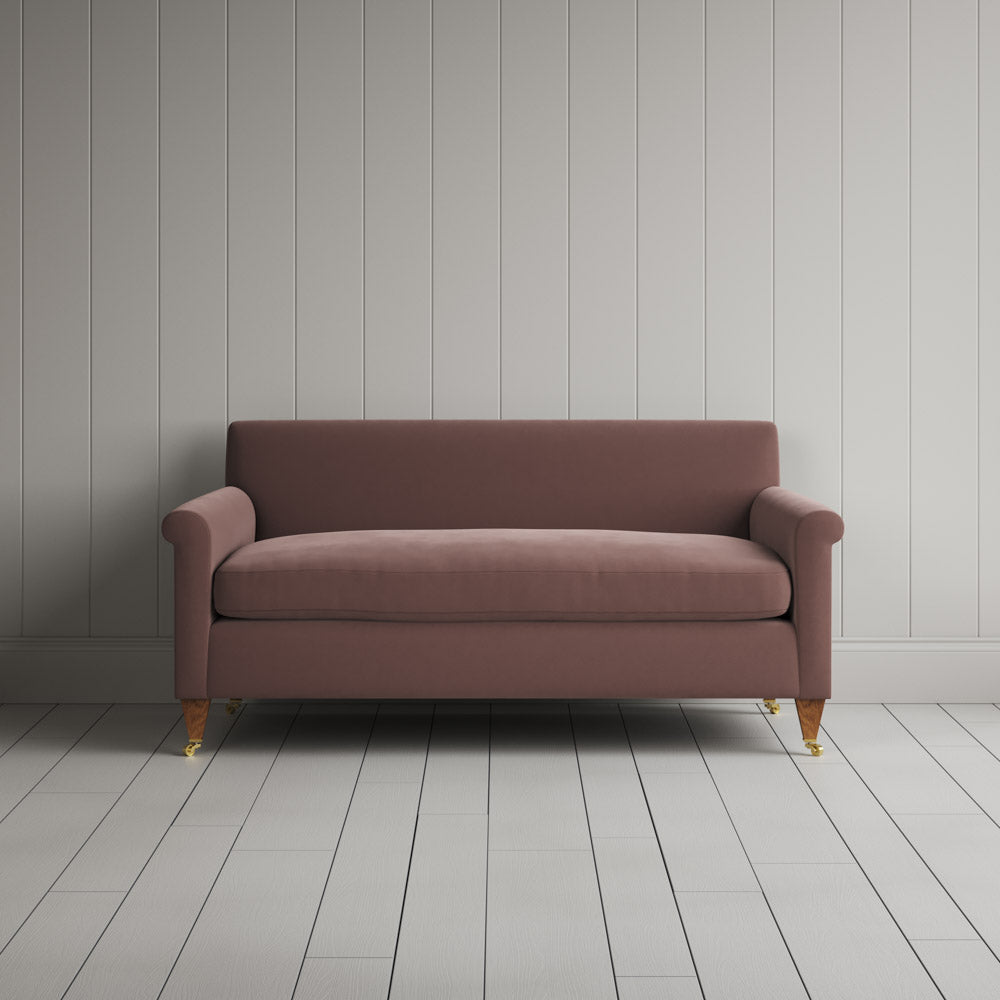 Idler 2 Seater Sofa in Intelligent Velvet Dusky Pink full front view