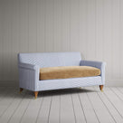 Angled view of the Ticking Aqua Brown Idler sofa by NiX