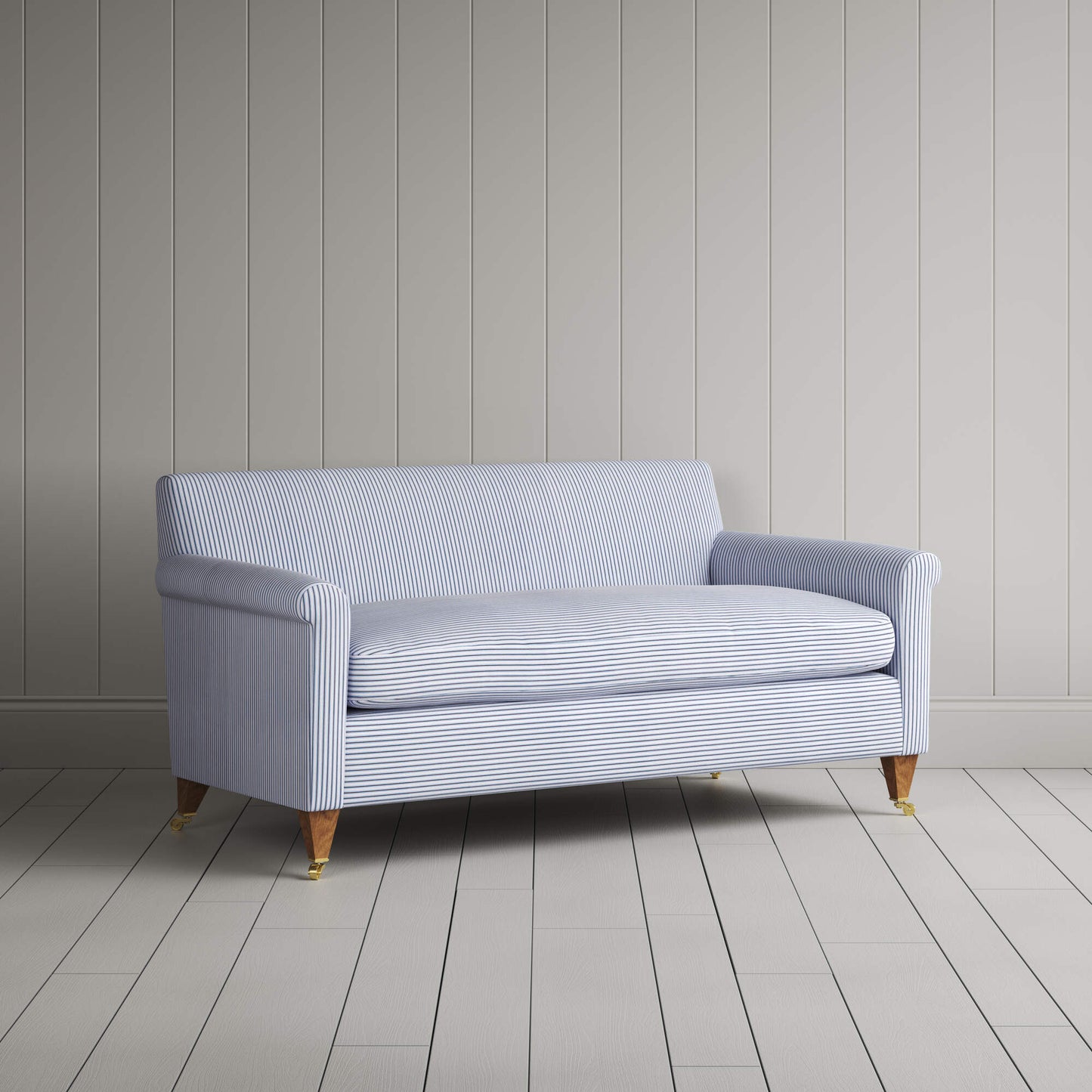 Idler 2 Seater Sofa in Ticking Cotton, Aqua Brown