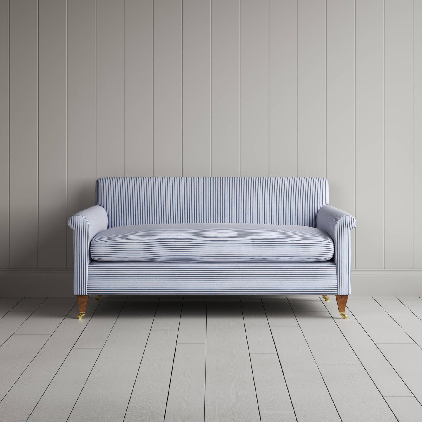 Idler 2 Seater Sofa in Ticking Cotton, Aqua Brown