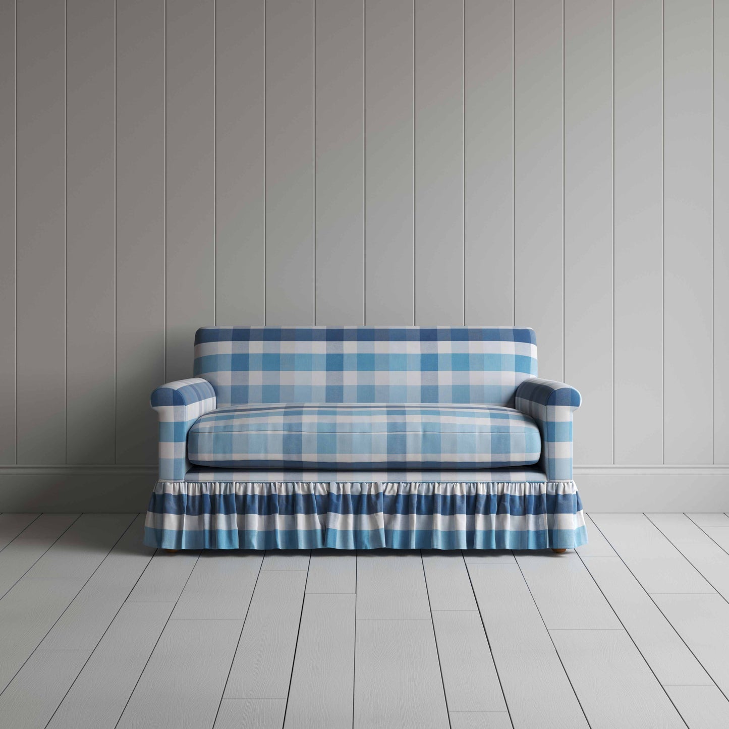 Curtain Call 2 Seater Sofa in Checkmate Cotton, Blue - Nicola Harding