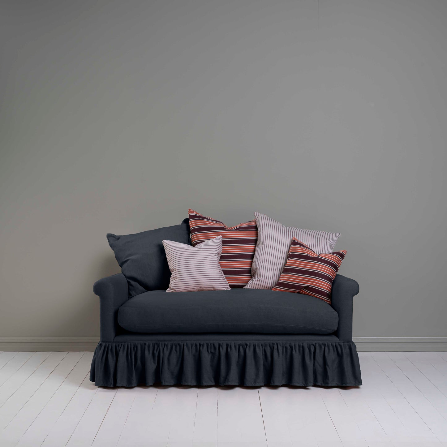 Curtain Call 2 Seater Sofa in Laidback Linen Midnight, With Five NiX Special Cushions - Nicola Harding