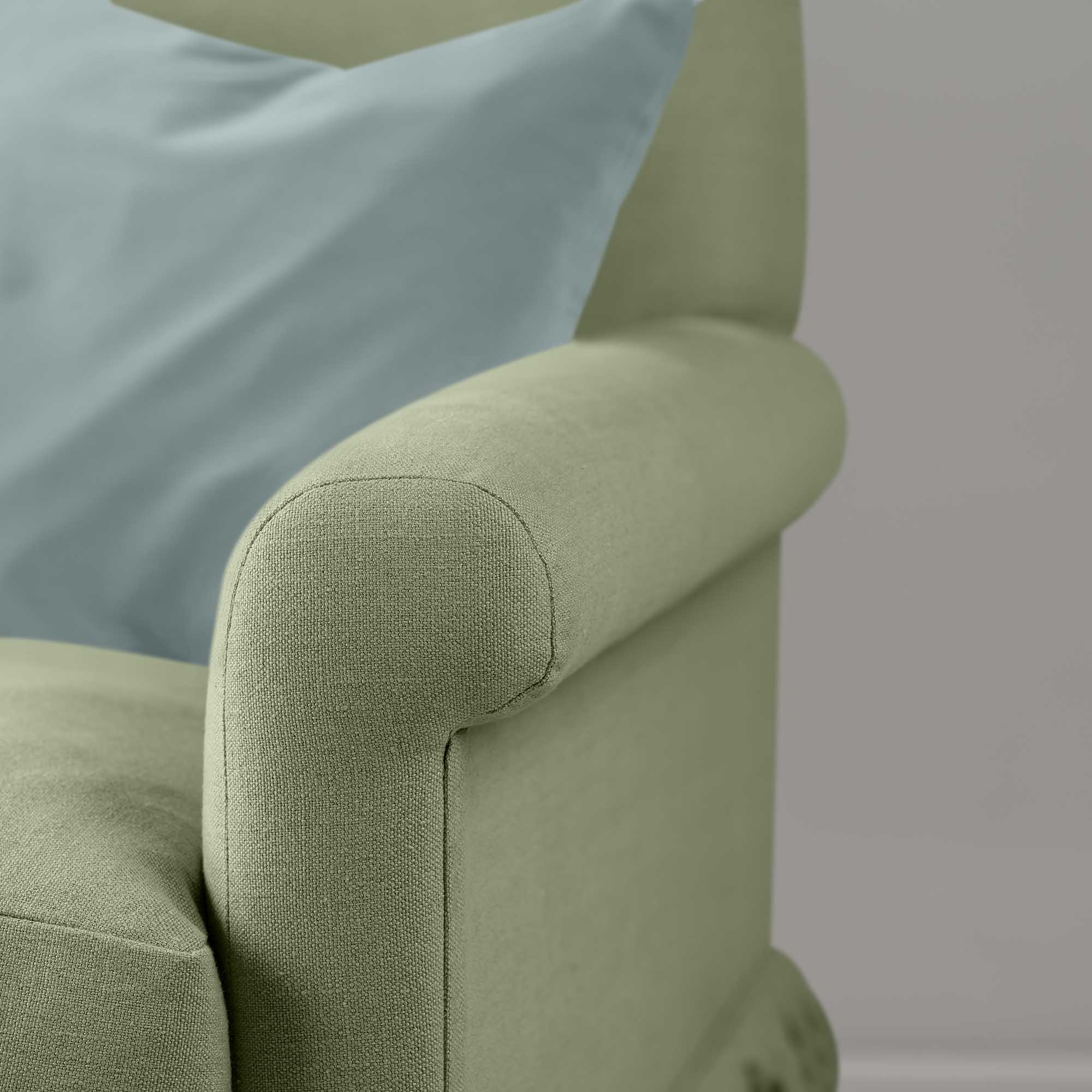  Curtain Call 2 Seater Sofa in Laidback Linen Moss, Arm Closeup - Nicola Harding 