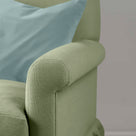  Curtain Call 2 Seater Sofa in Laidback Linen Moss, Arm Closeup - Nicola Harding 