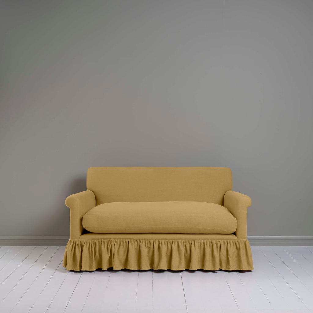  Curtain Call 2 Seater Sofa in Laidback Linen Ochre, Front View - Nicola Harding 
