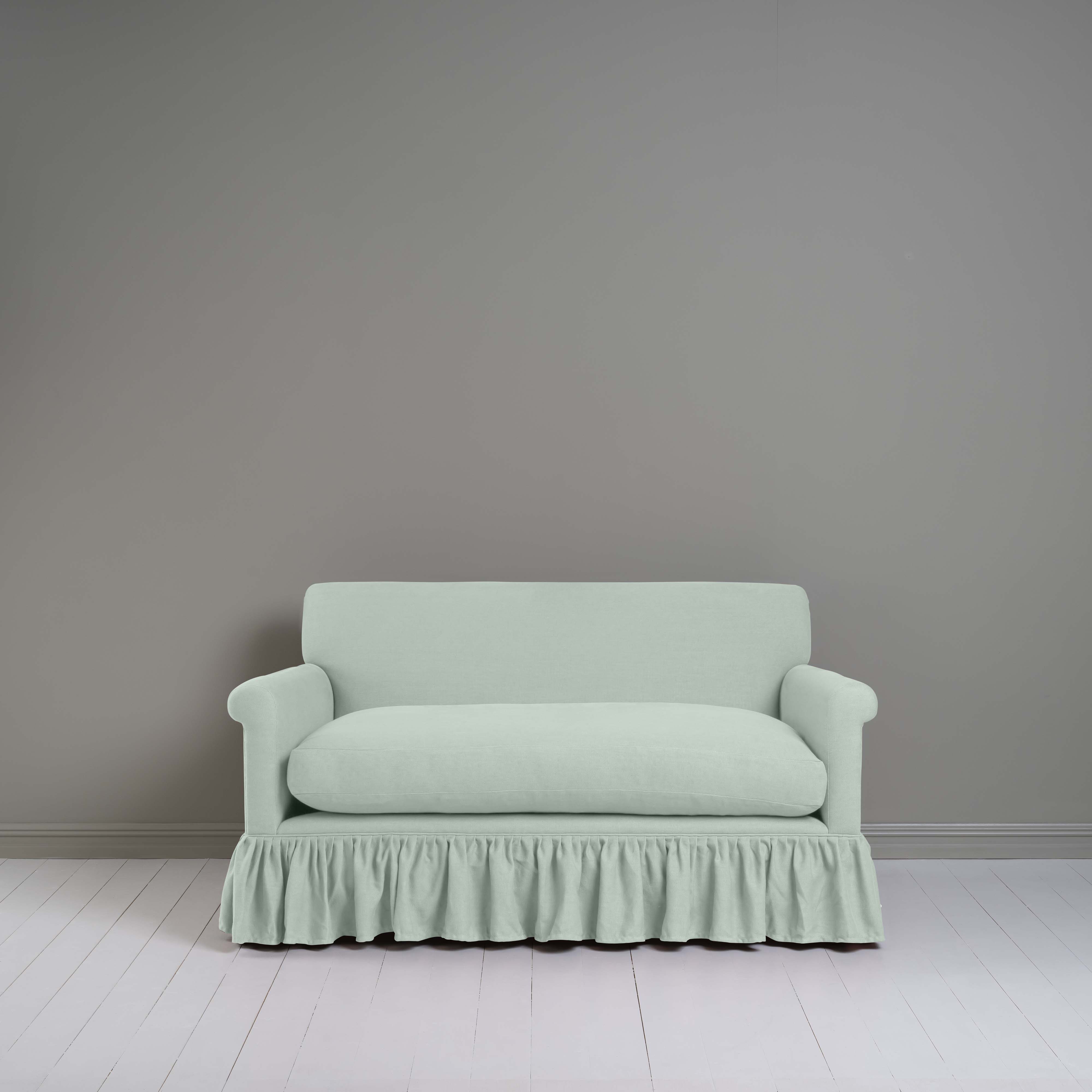  Curtain Call 2 Seater Sofa in Laidback Linen Sky, Front View - Nicola Harding 