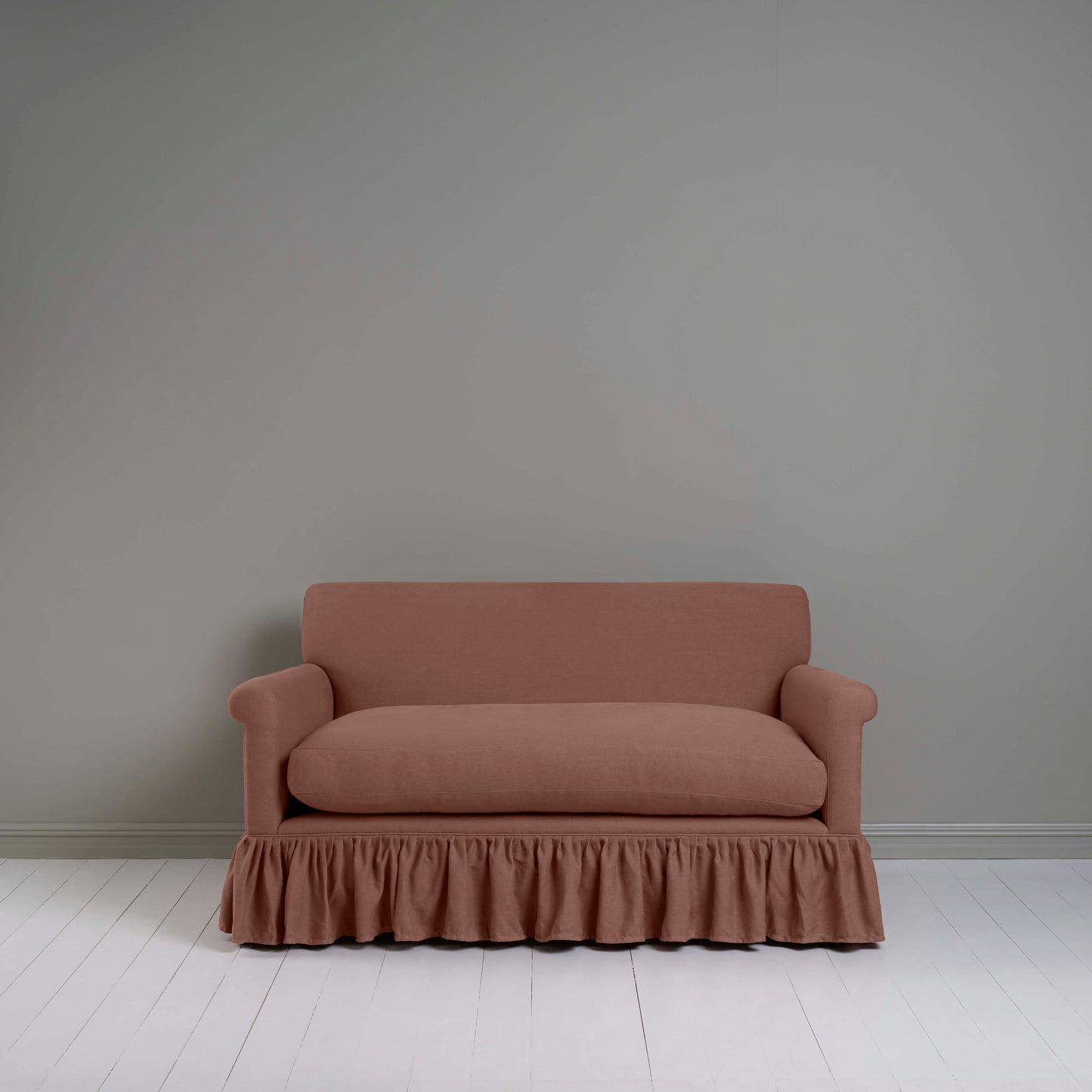 Curtain Call 2 Seater Sofa in Laidback Linen Sweet Briar, Front View - Nicola Harding
