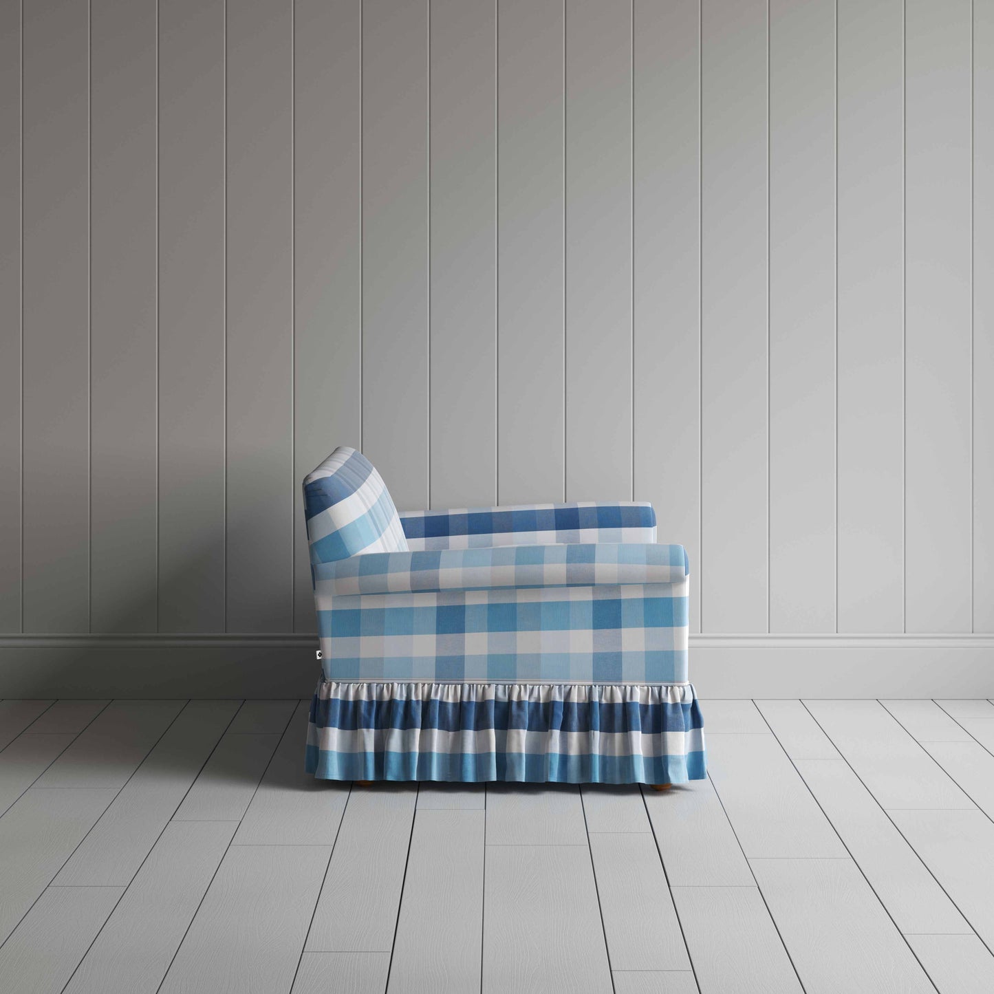 Curtain Call 2 Seater Sofa in Checkmate Cotton, Blue - Nicola Harding