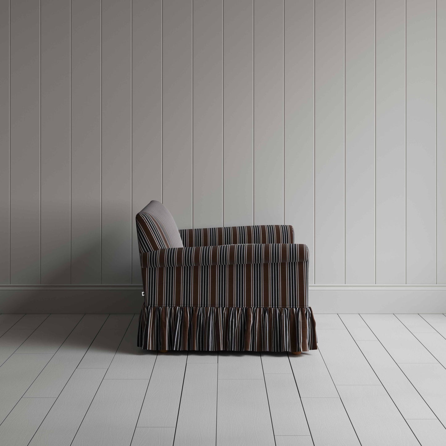 Curtain Call 2 Seater Sofa in Regatta Cotton, Charcoal, Side View - Nicola Harding