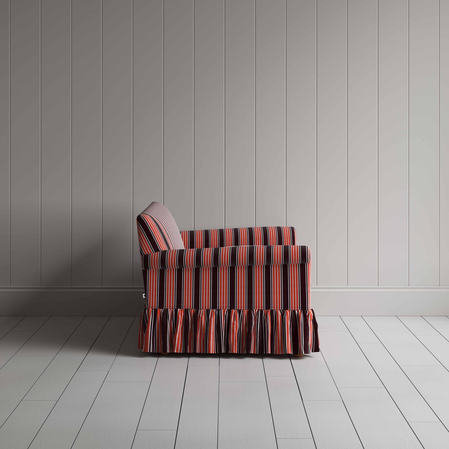 Curtain Call 2 Seater Sofa in Regatta Cotton, Flame, Side View - Nicola Harding