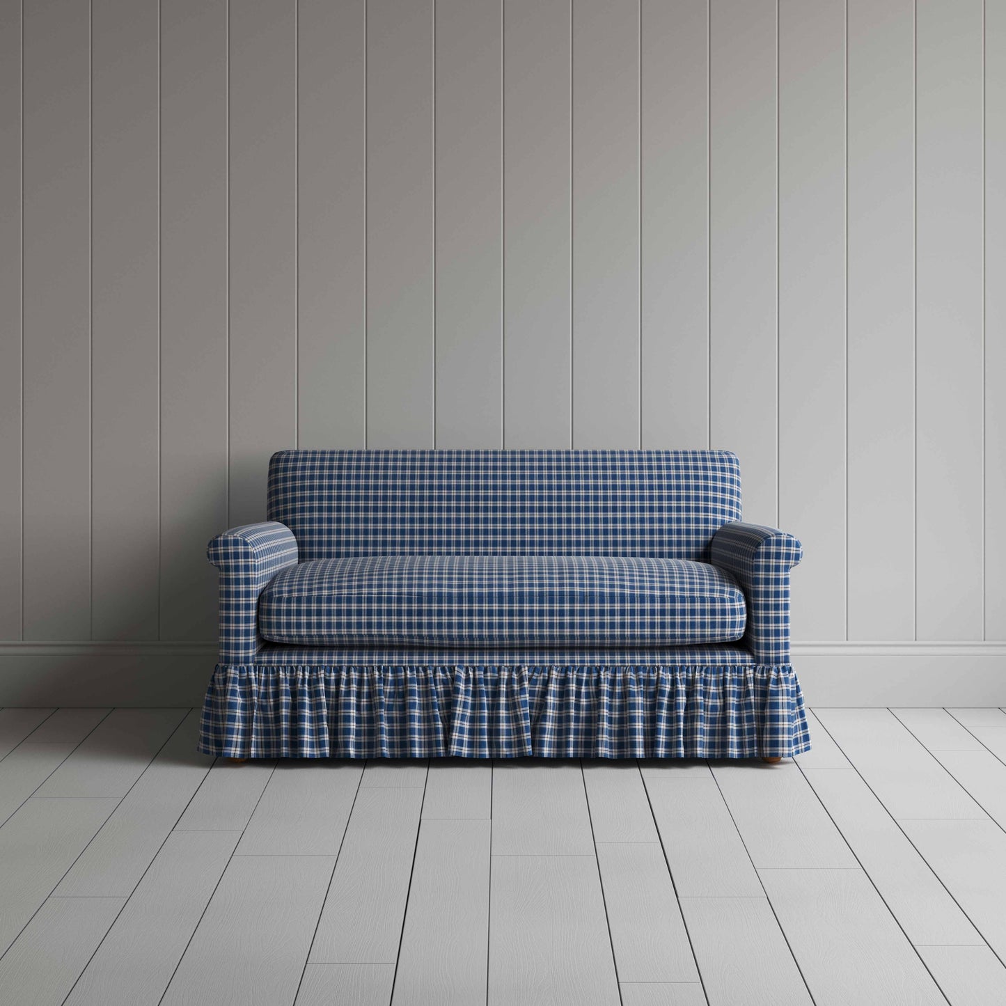 Curtain Call 2 Seater Sofa in Well Plaid Cotton, Blue Brown - Nicola Harding