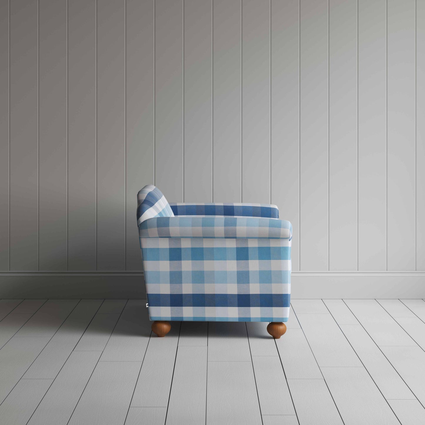 Dolittle 2 Seater Sofa in Checkmate Cotton, Blue - Nicola Harding