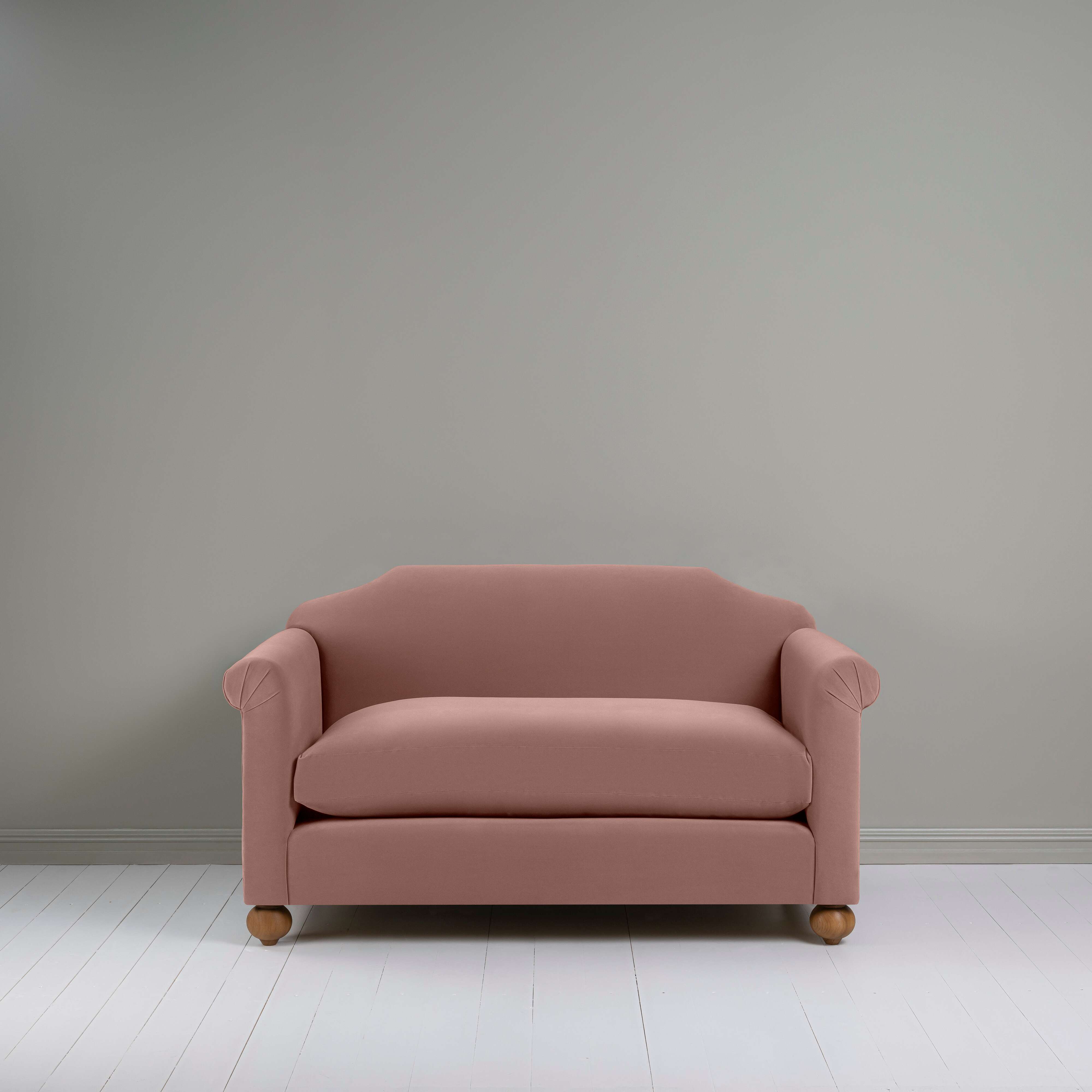  Dolittle 2-Seater Sofa in Intelligent Velvet Dusky Pink, Front View - Nicola Harding 