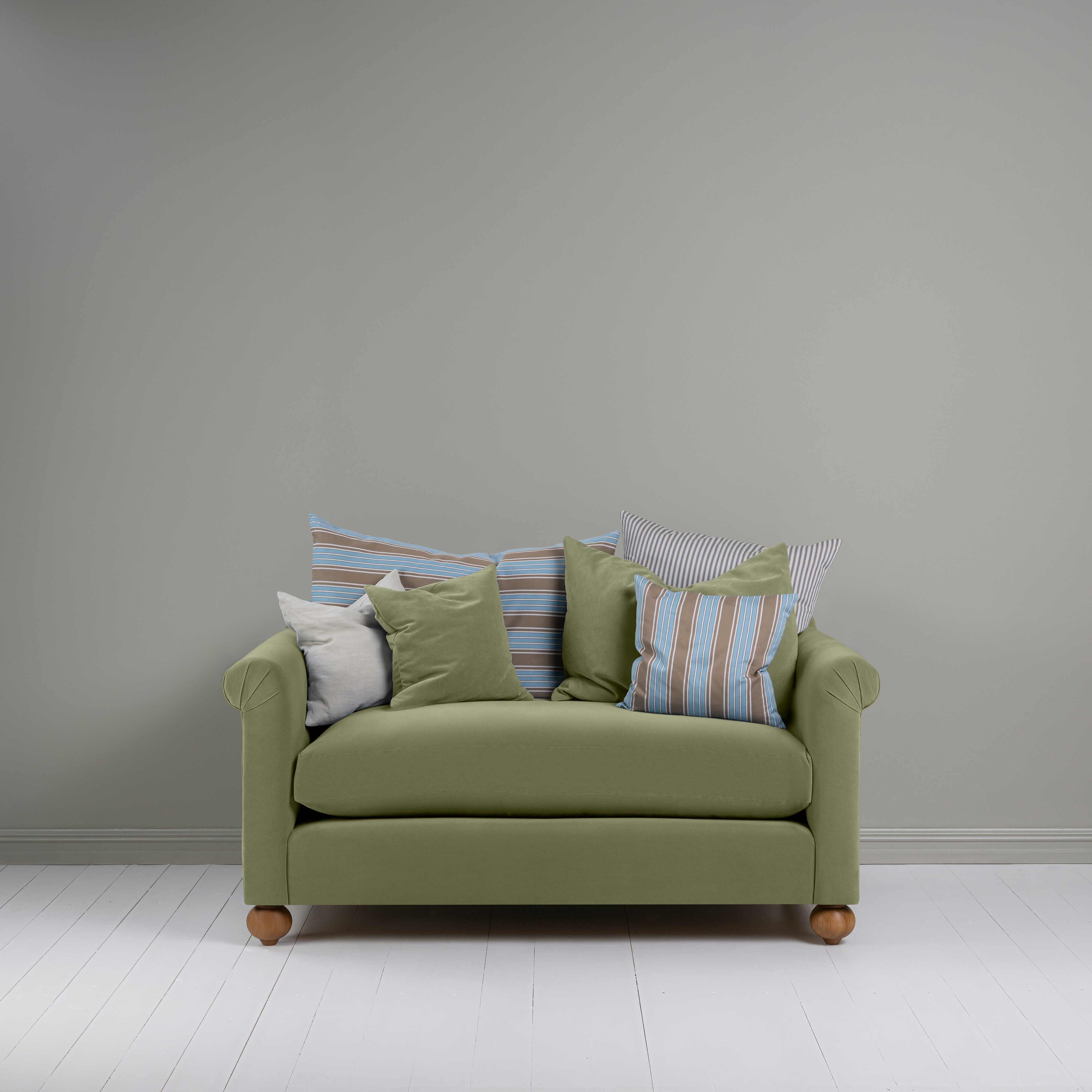  Dolittle 2-Seater Sofa in Intelligent Velvet Green Tea, With Two Matching Cushions and Four NiX Cushions - Nicola Harding 