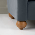  Dolittle 2-Seater Sofa in Intelligent Velvet Mercury, Round Wooden Feet Closeup - Nicola Harding 