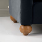  Dolittle 2-Seater Sofa in Intelligent Velvet Onyx, Round Wooden Feet Closeup - Nicola Harding 