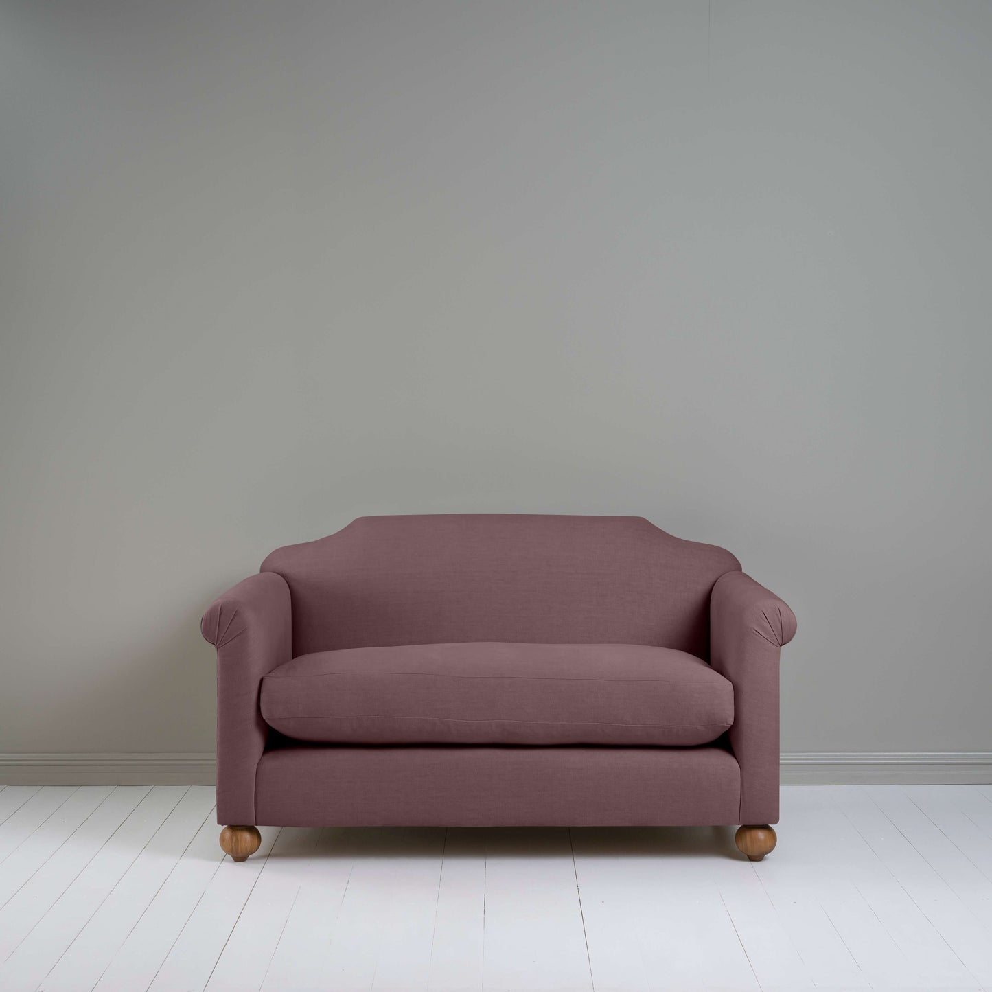 Dolittle 2 Seater Sofa in Laidback Linen Damson, Front View - Nicola Harding