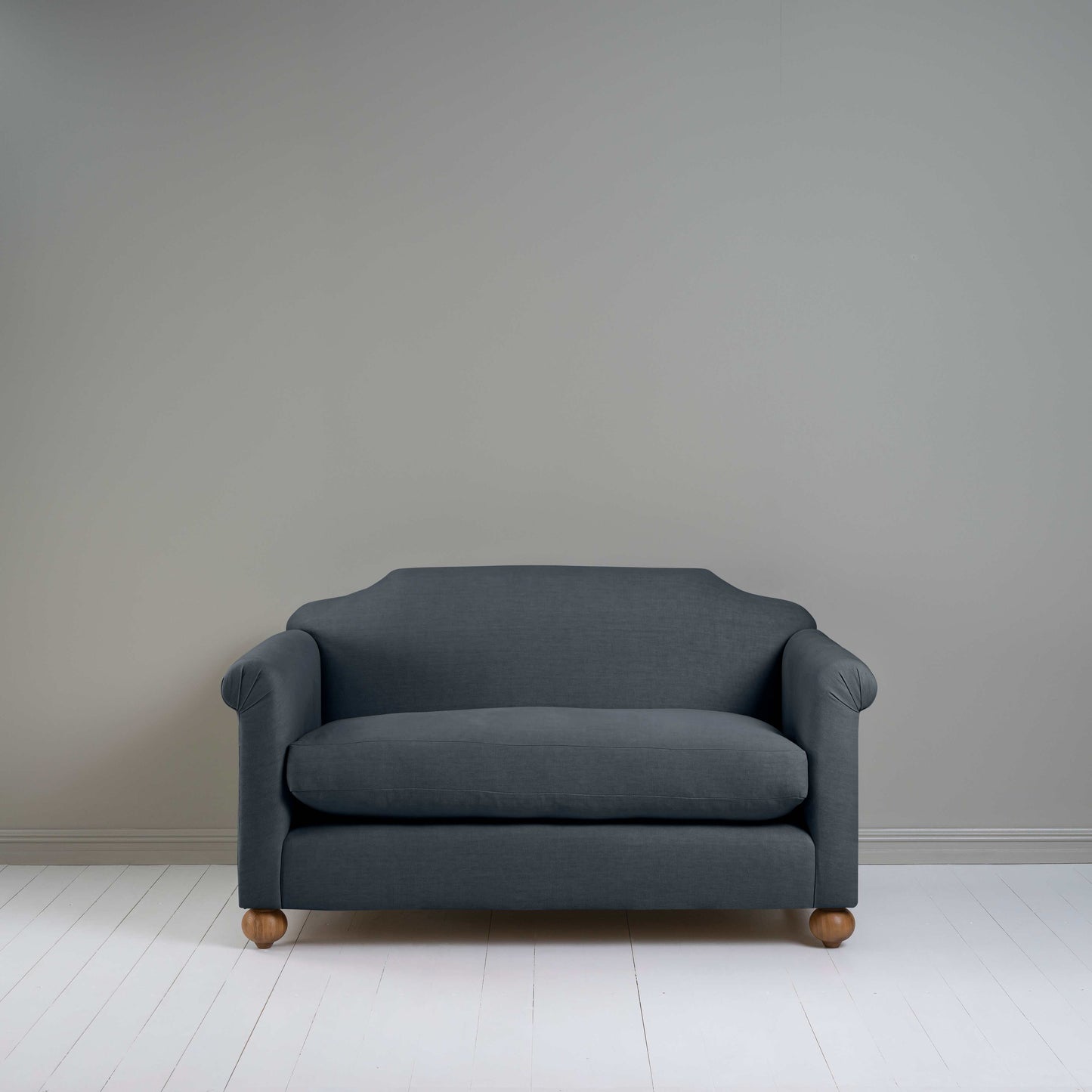 Dolittle 2 Seater Sofa in Laidback Linen Midnight, Front View - Nicola Harding