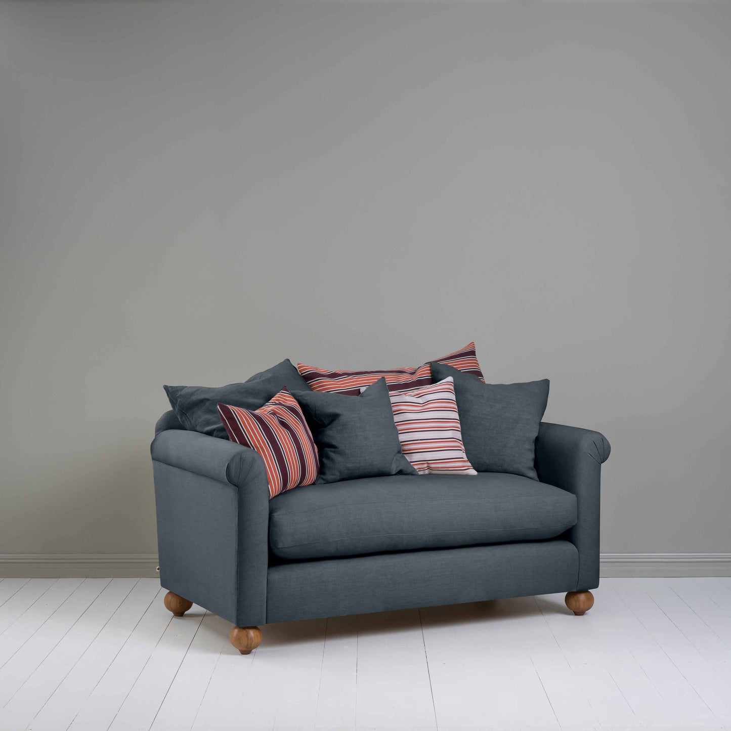 Dolittle 2 Seater Sofa in Laidback Linen Midnight, With 3 Matching and 3 Other NiX Cushions - Nicola Harding