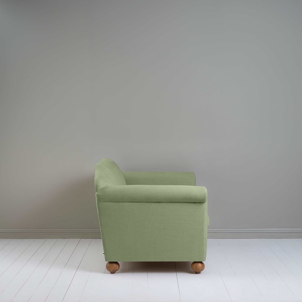  Dolittle 2 Seater Sofa in Laidback Linen Moss, Side View - Nicola Harding 