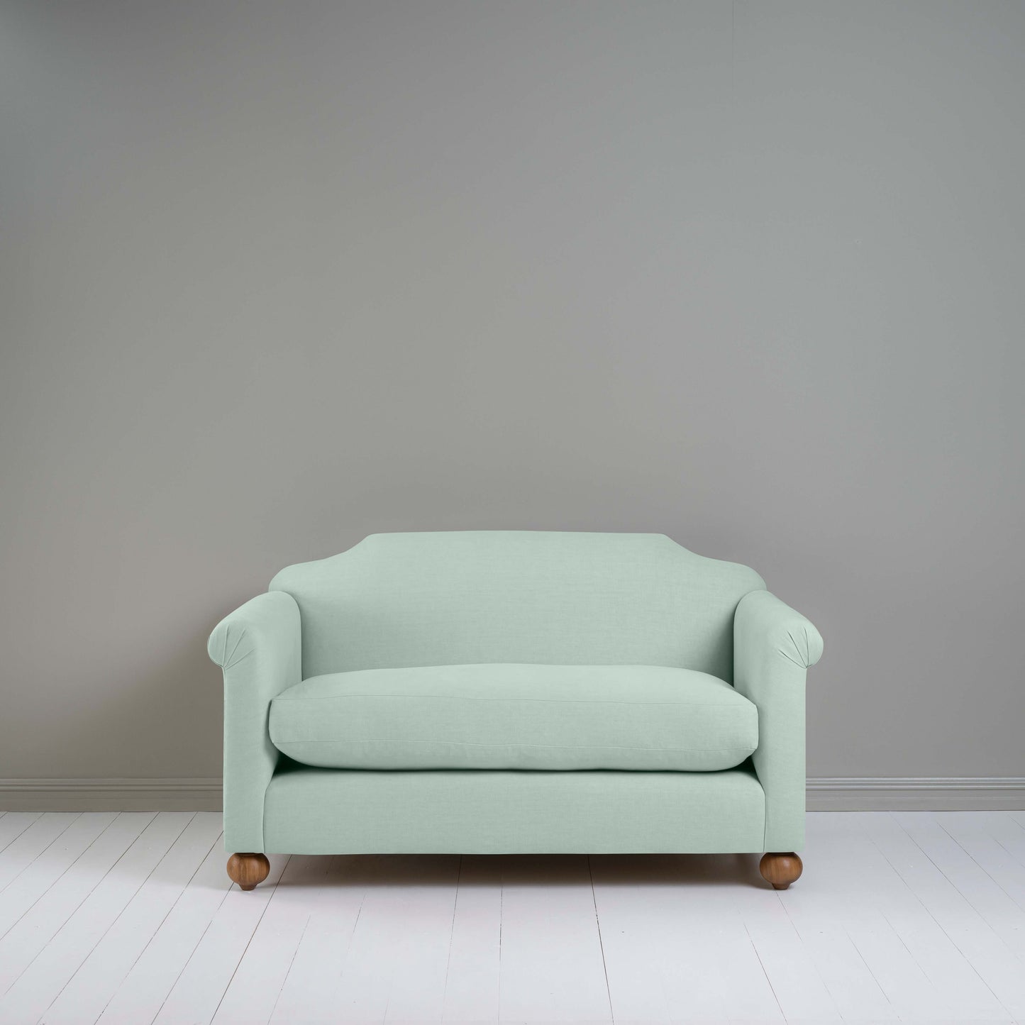 Dolittle 2 Seater Sofa in Laidback Linen Sky, Front View - Nicola Harding