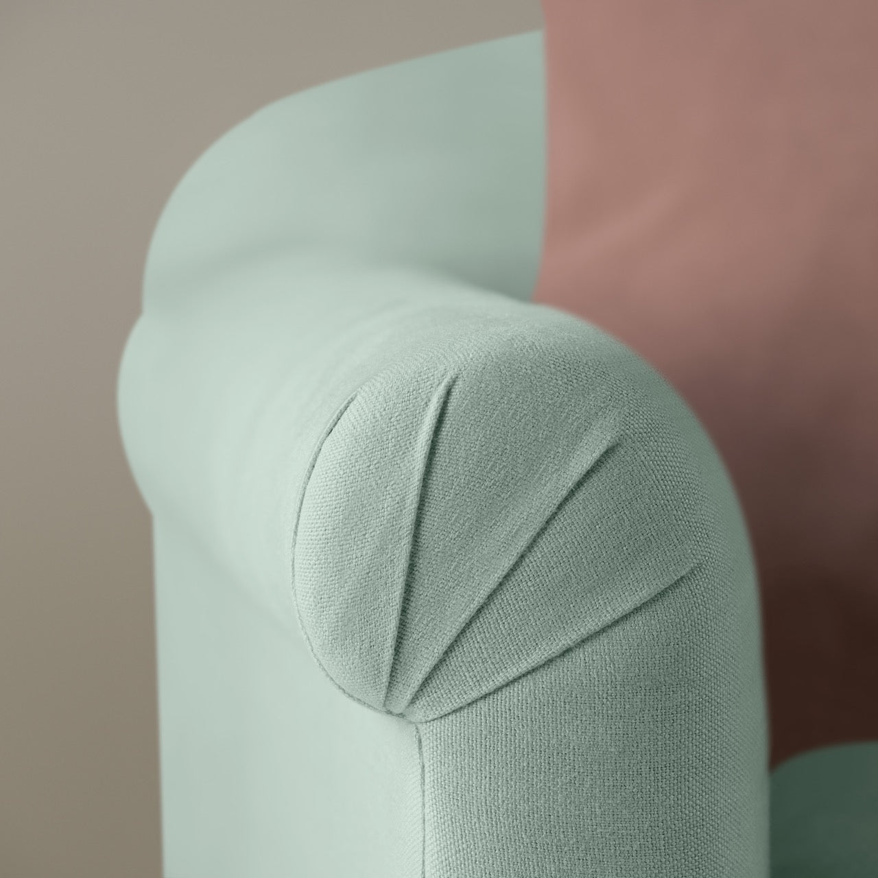 Dolittle 2 Seater Sofa in Laidback Linen Sky, Arm Design Closeup - Nicola Harding