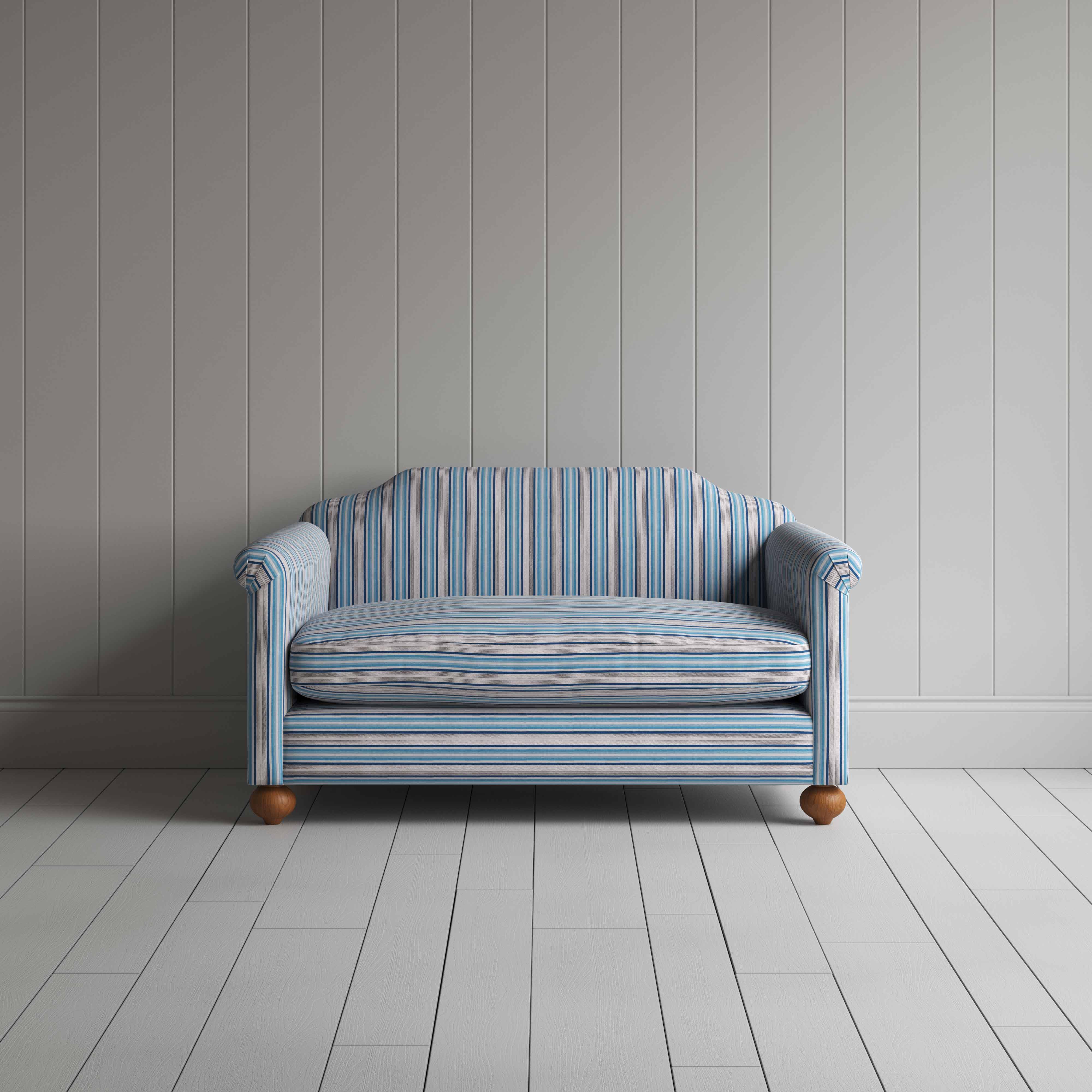  Dolittle 2 Seater Sofa in Slow Lane Cotton Linen, Blue, Front View - Nicola Harding 