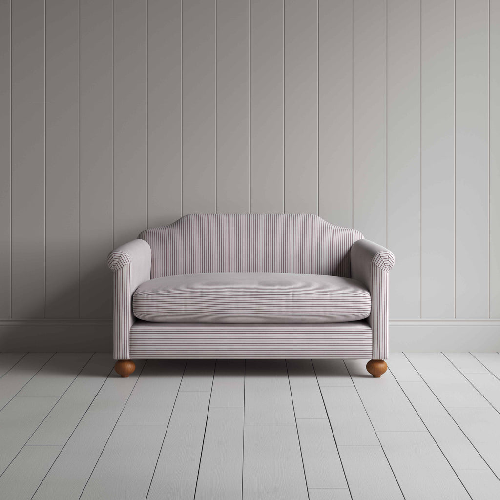  Dolittle 2 Seater Sofa in Ticking Cotton, Berry, Front View - Nicola Harding 