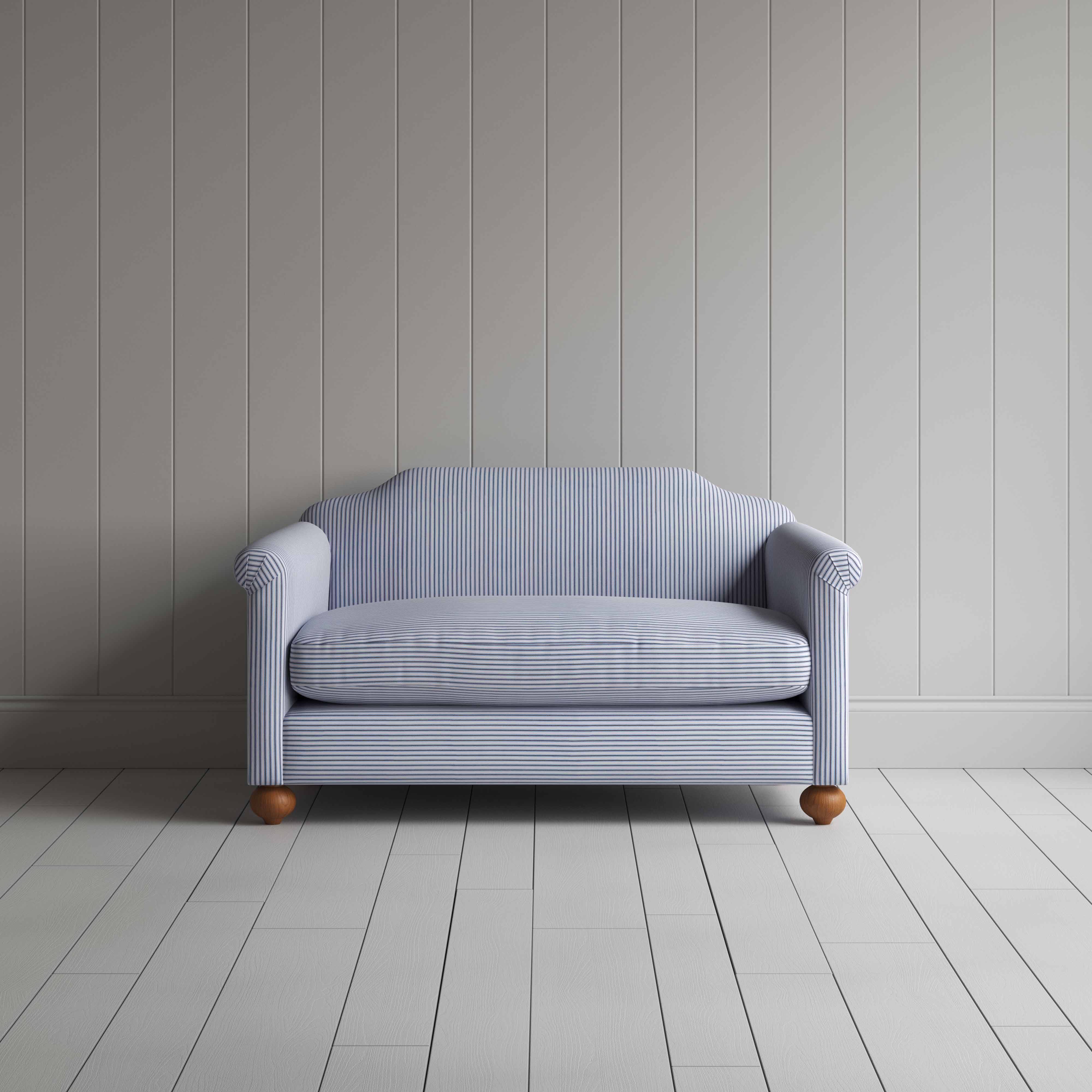  Dolittle 2 Seater Sofa in Ticking Cotton, Aqua Brown 