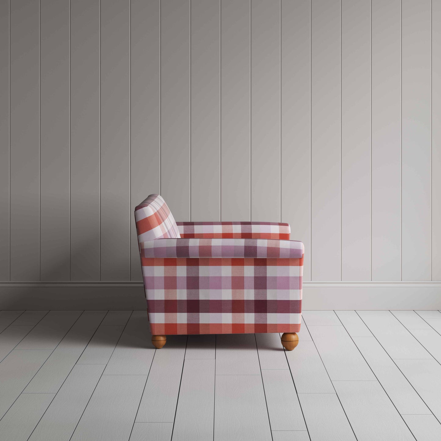 Idler 2 Seater Sofa in Checkmate Cotton, Berry - Nicola Harding