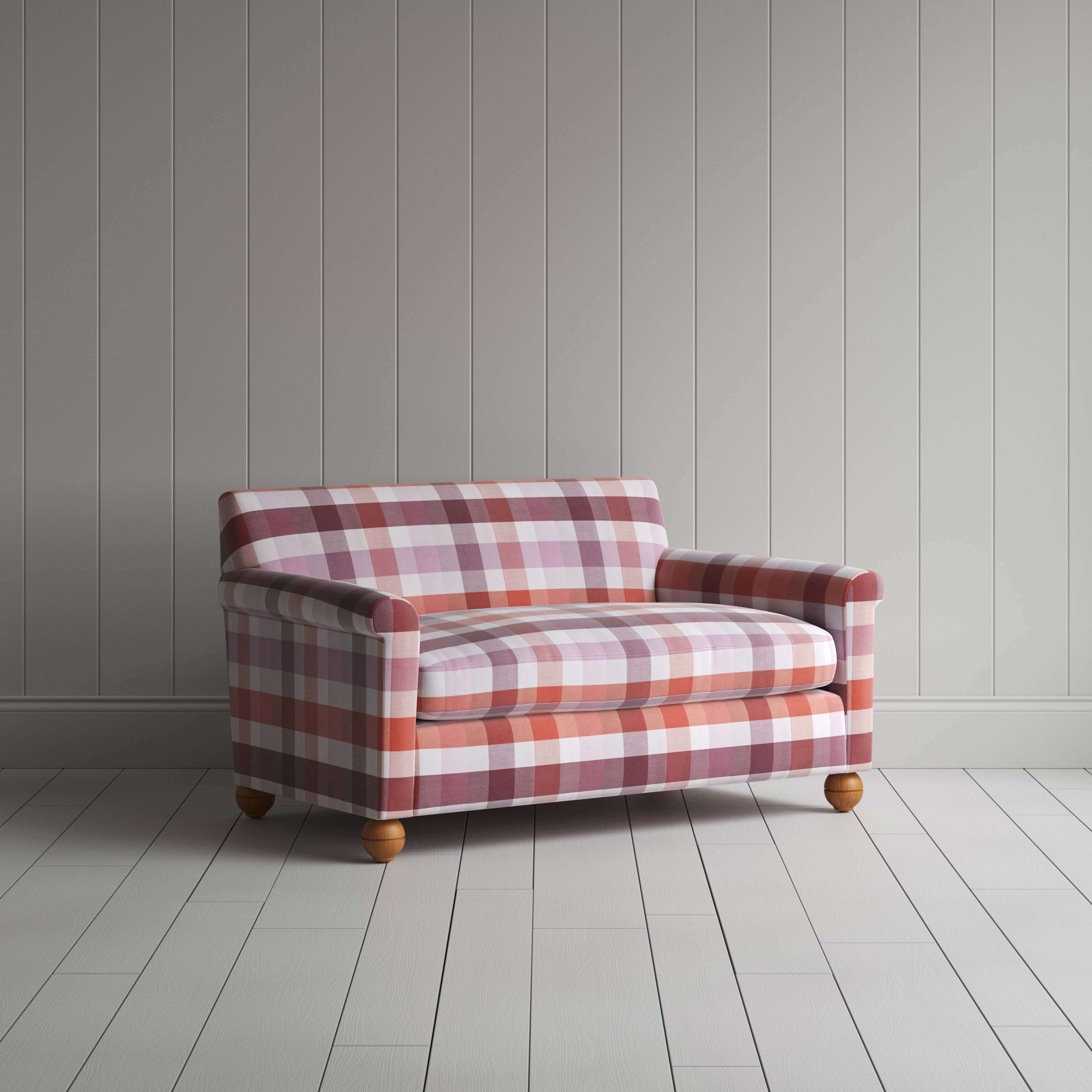  Idler 2 Seater Sofa in Checkmate Cotton, Berry - Nicola Harding 