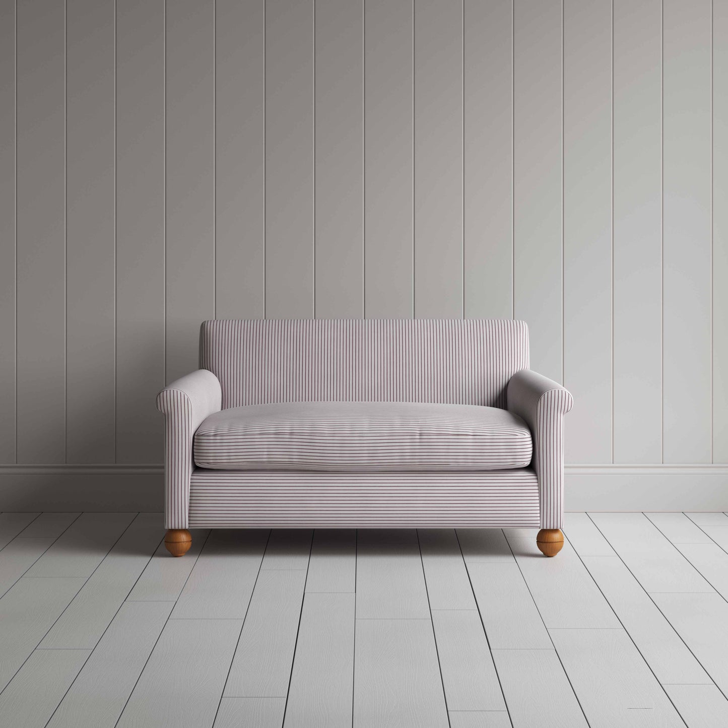 Idler 2 Seater Sofa in Ticking Cotton, Berry - Nicola Harding