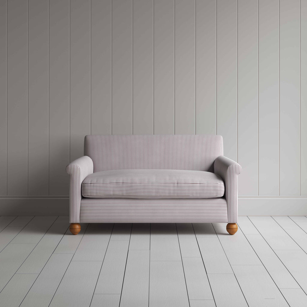  Idler 2 Seater Sofa in Ticking Cotton, Berry - Nicola Harding 