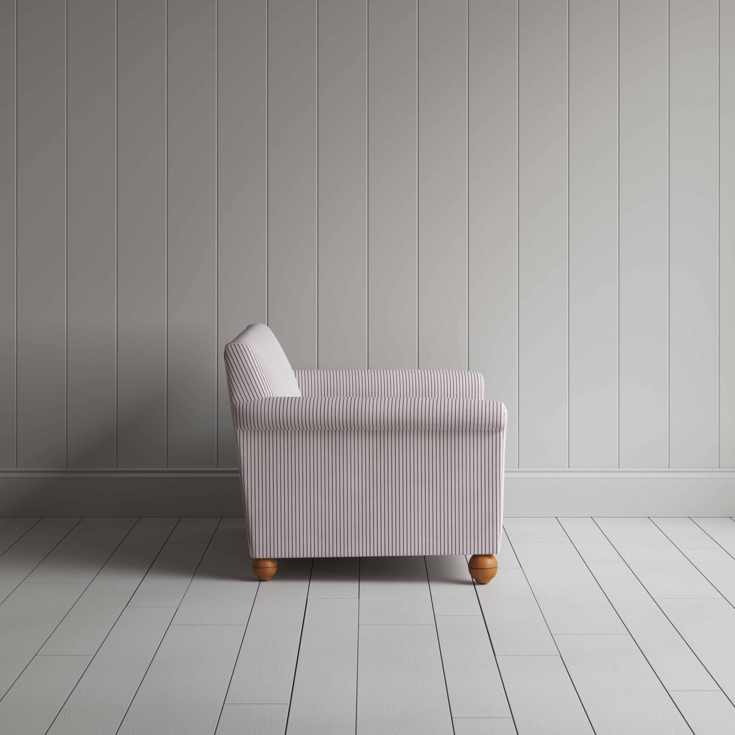 Idler 2 Seater Sofa in Ticking Cotton, Berry - Nicola Harding