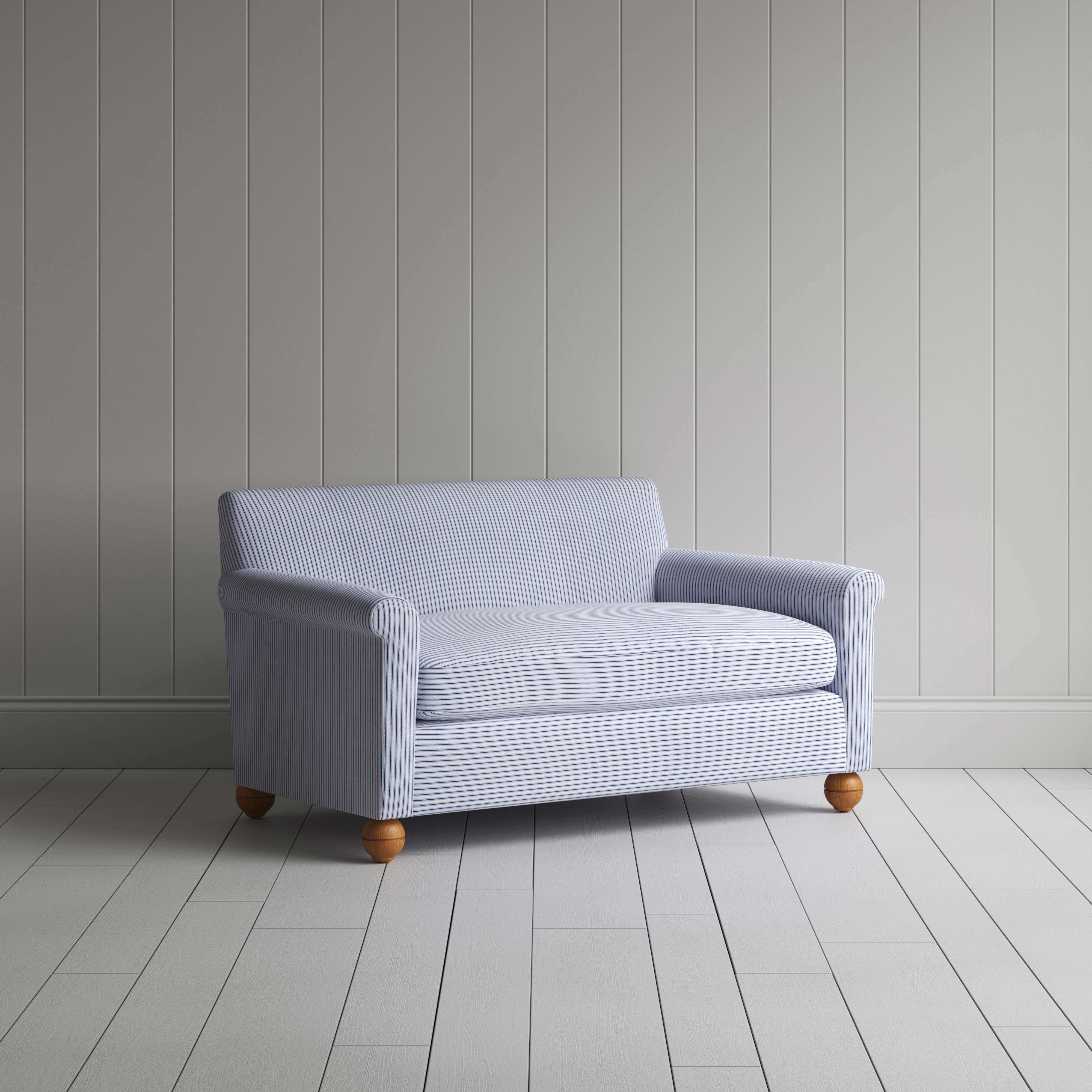  Idler 2 Seater Sofa in Ticking Cotton, Aqua Brown - Nicola Harding 