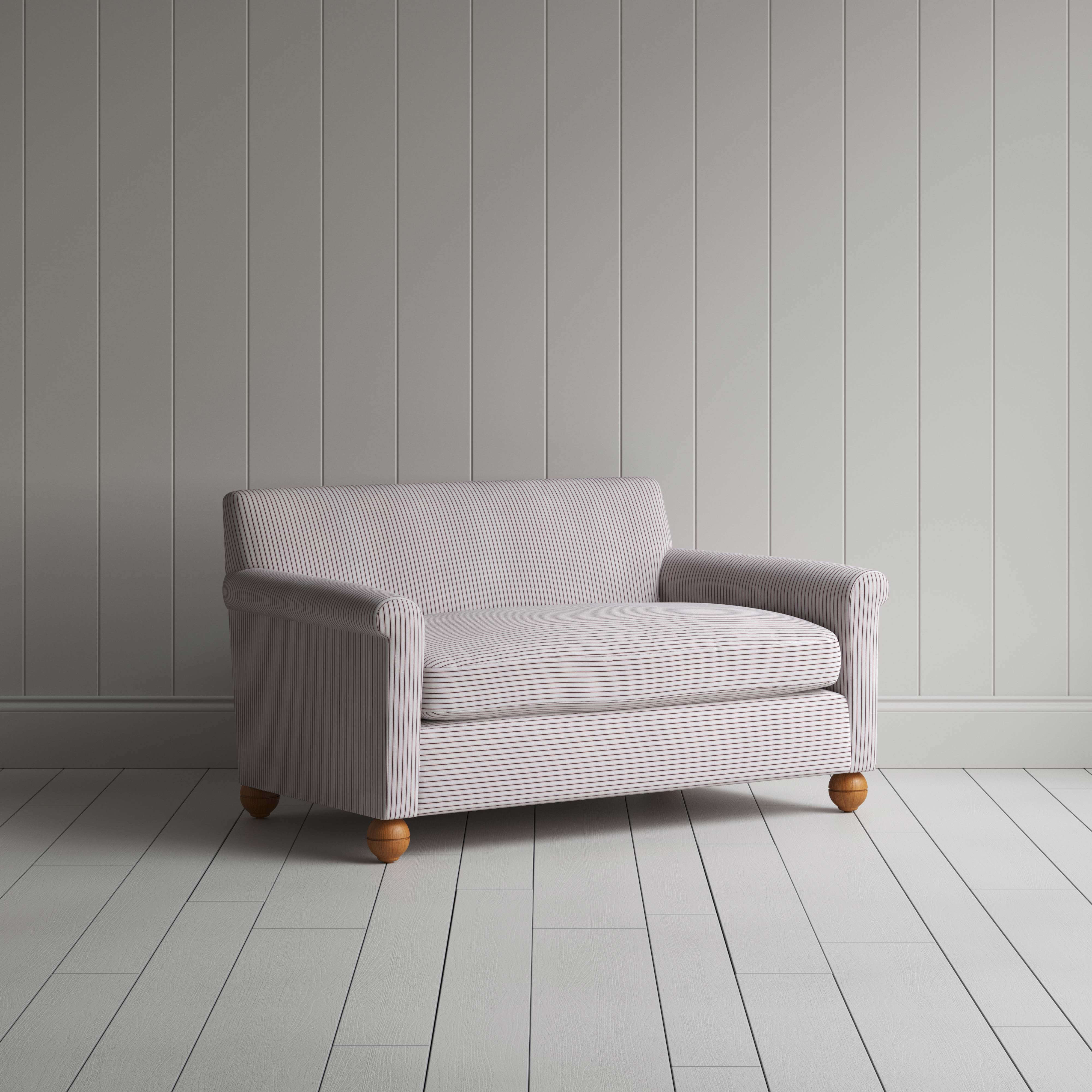  Idler 2 Seater Sofa in Ticking Cotton, Berry - Nicola Harding 