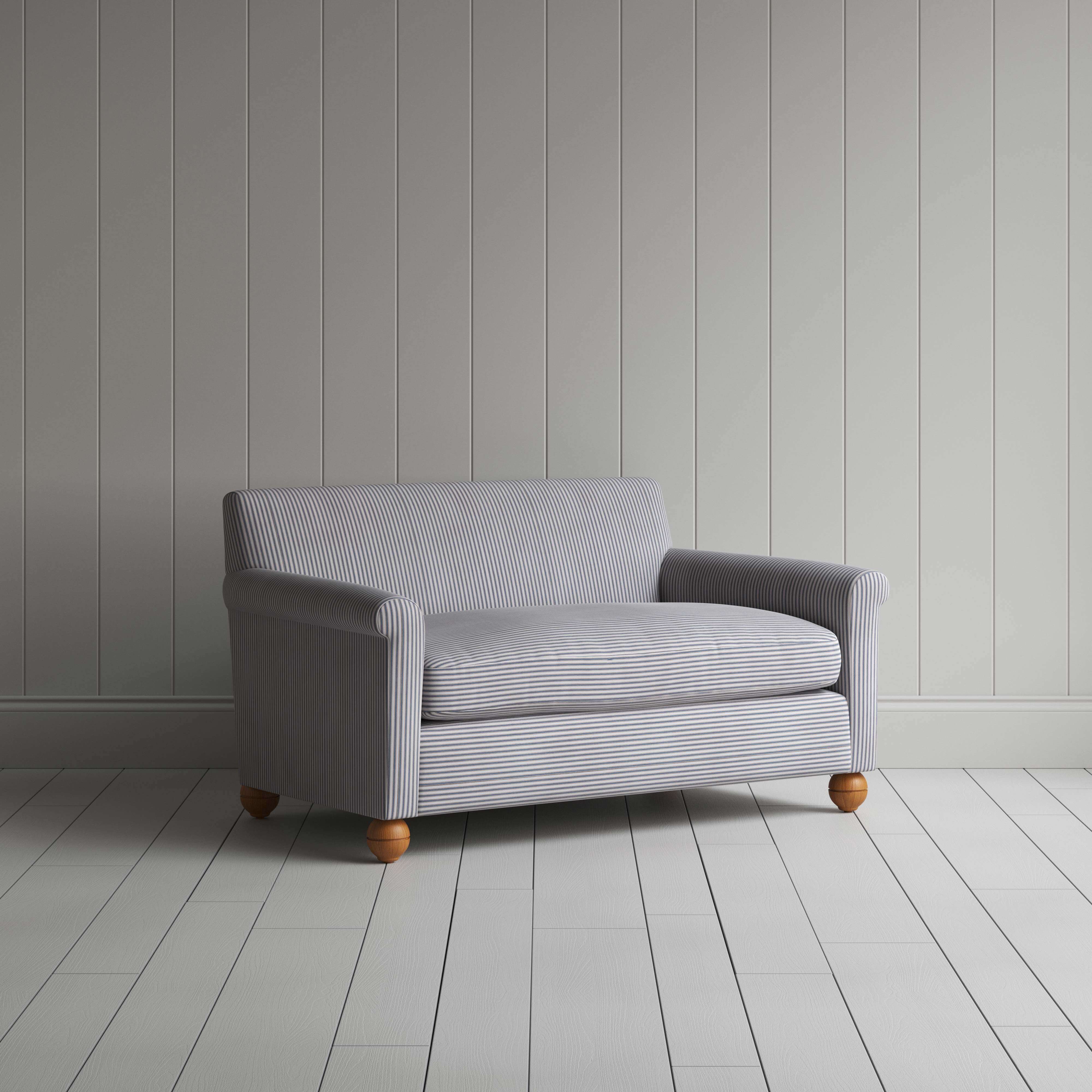  Idler 2 Seater Sofa in Ticking Cotton, Blue Brown - Nicola Harding 